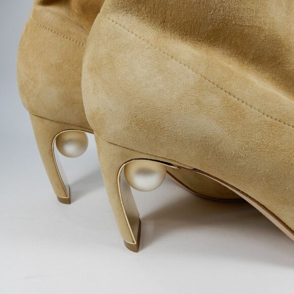 Nicholas Kirkwood Maeva Faux Pearl Stretch Booties 38 8 Curved Heel Suede $895 - Picture 6 of 15